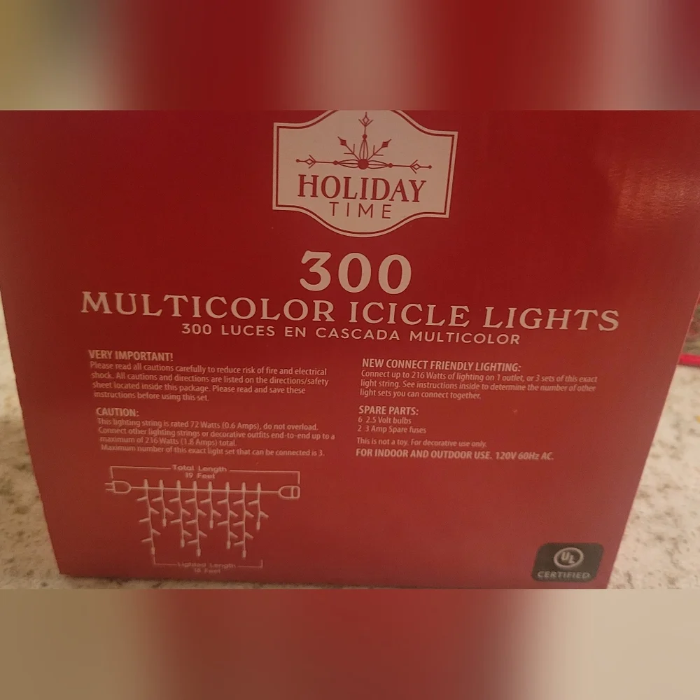 Holiday Time 300 Multicolor Icicle Lights, NIB